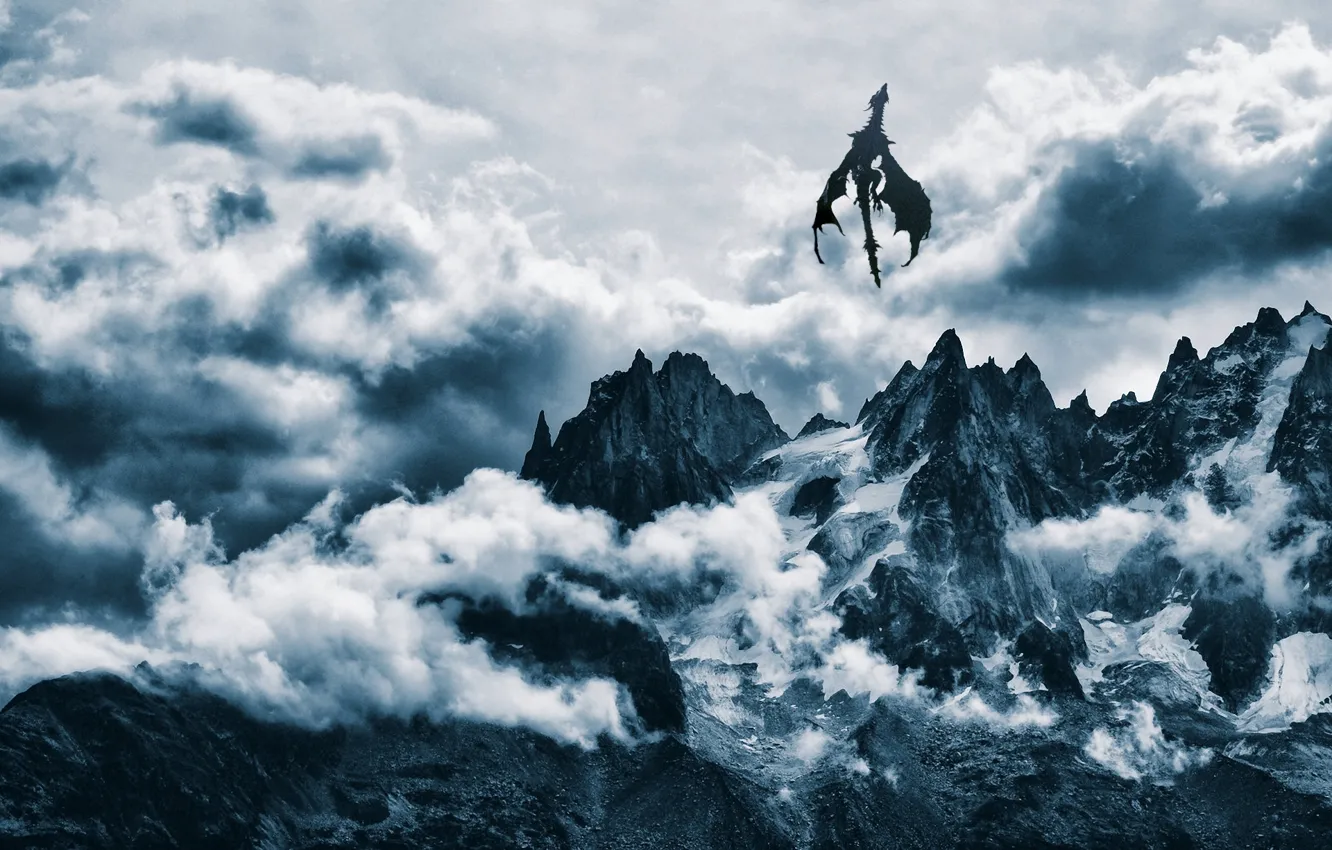 Photo wallpaper clouds, snow, mountains, dragon, sky, mountains, snow, dragon