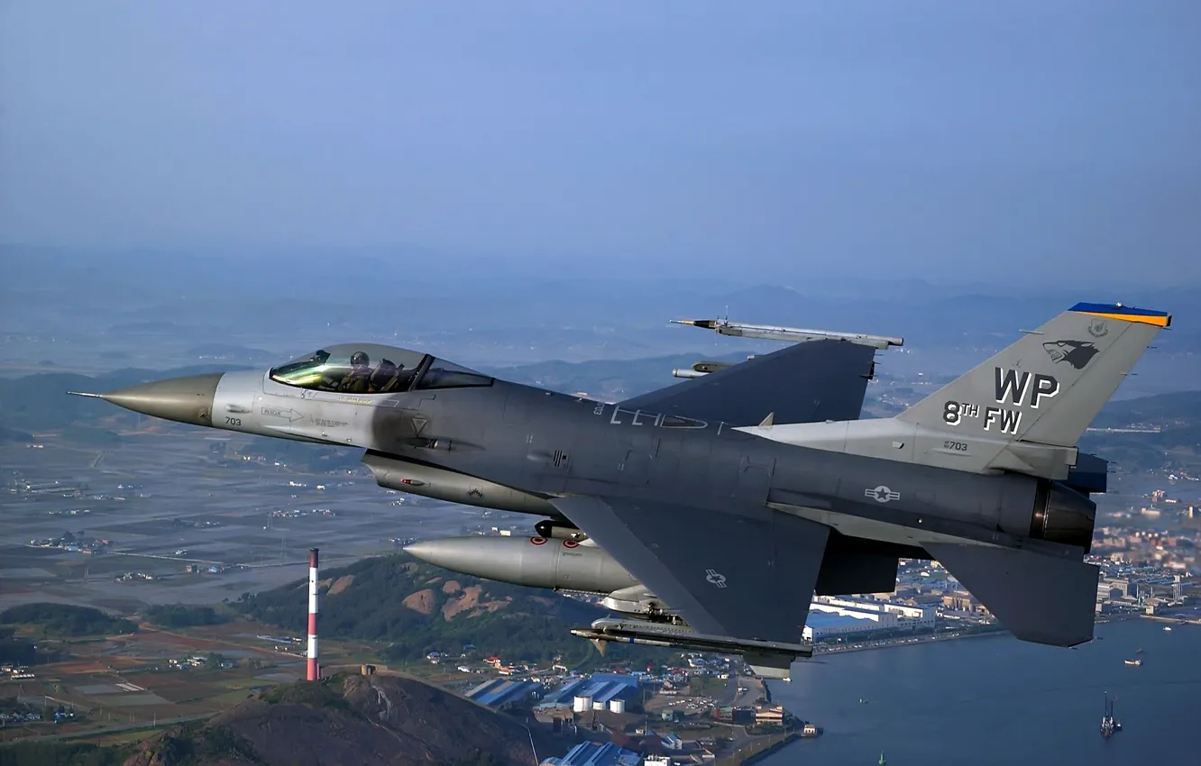 Photo wallpaper flight, the city, F-16