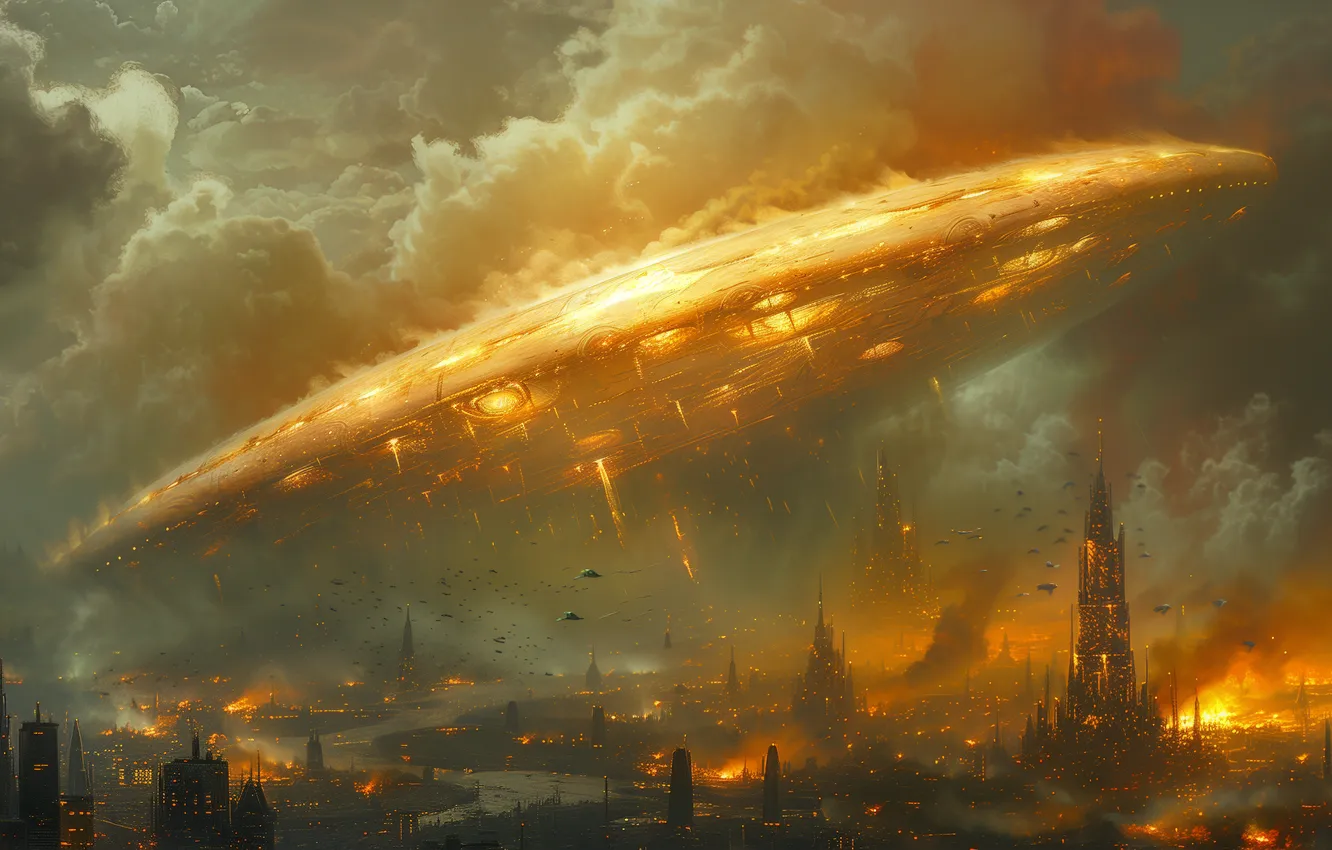 Photo wallpaper nature, fog, future, fiction, UFO, haze, spaceship, the futuristic