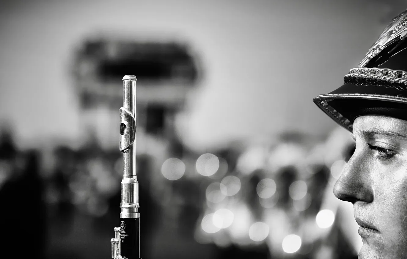 Photo wallpaper macro, flute, wind instrument, military band, flutist