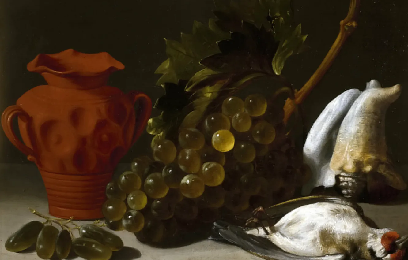 Photo wallpaper picture, grapes, vase, Still life with Dead Bird, Juan Bautista de Espinosa
