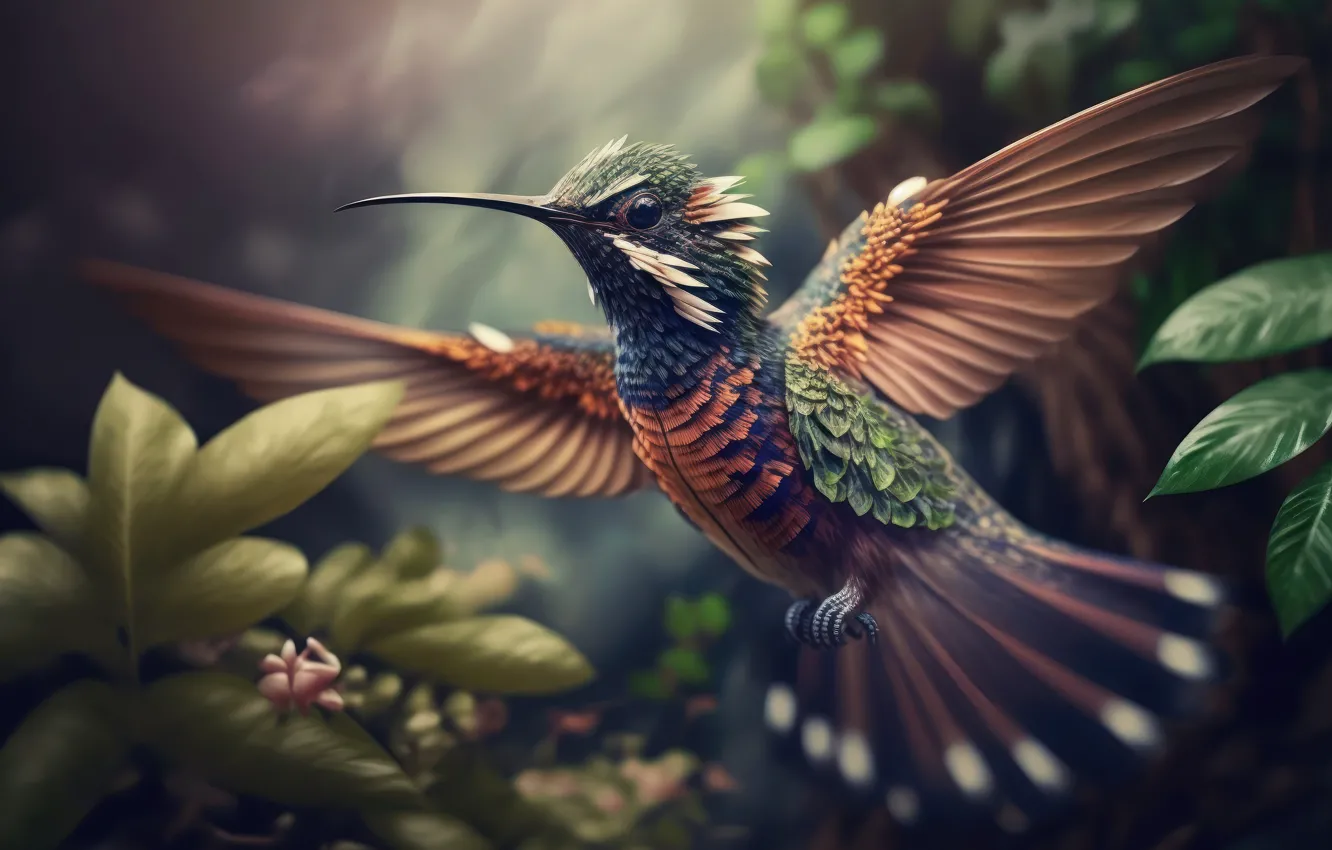 Photo wallpaper flight, wings, Hummingbird, digital art, AI art, The Art of Artificial Intelligence, neural network