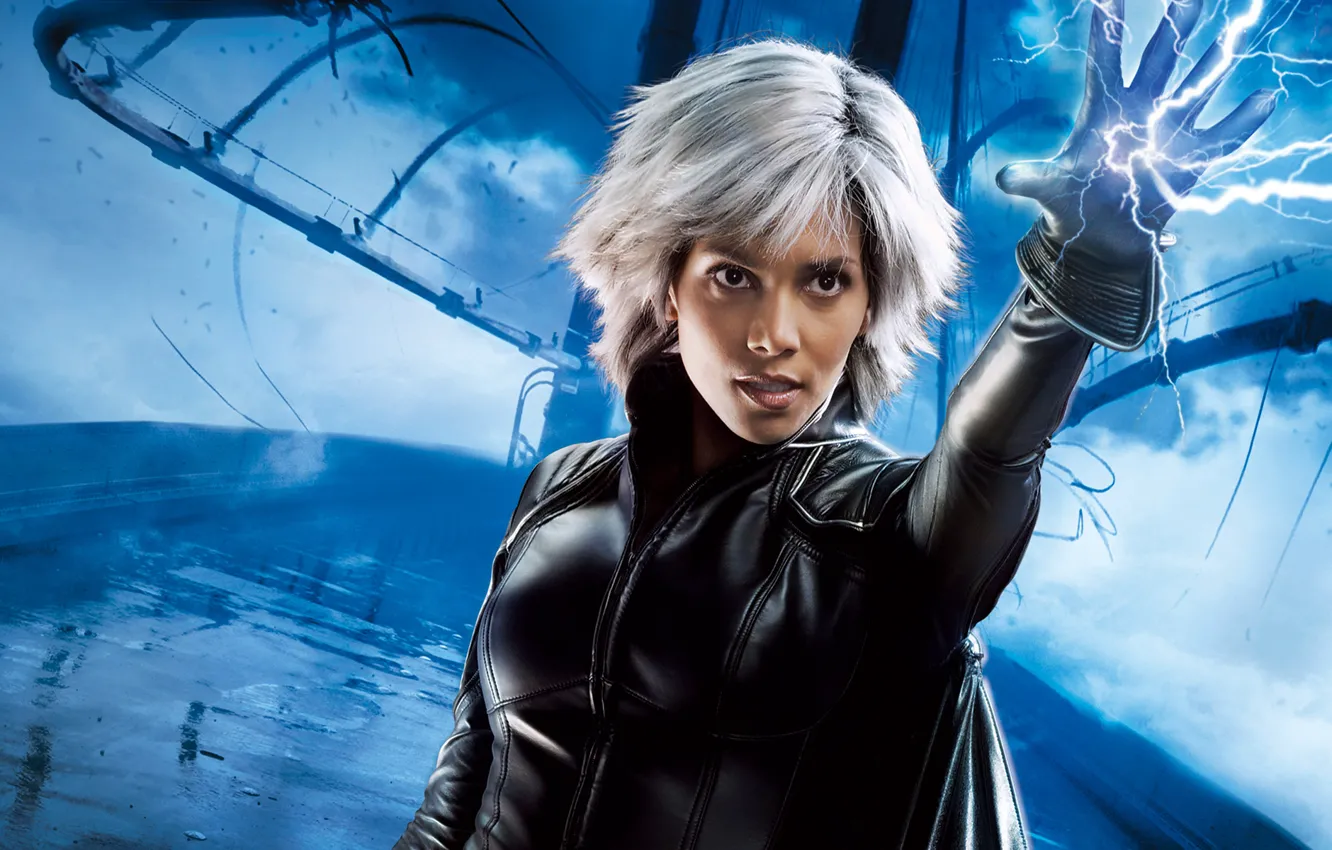 Photo wallpaper the storm, bridge, lightning, Halle Berry, Halle Berry, storm, x-men, X-Men