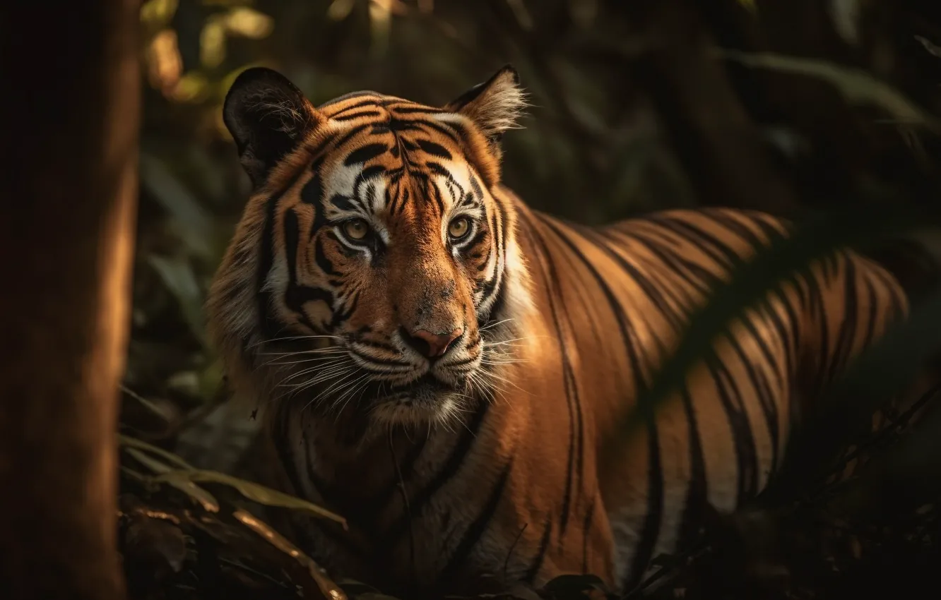 Photo wallpaper face, tiger, portrait, digital art, AI art, The Art of Artificial Intelligence, neural network