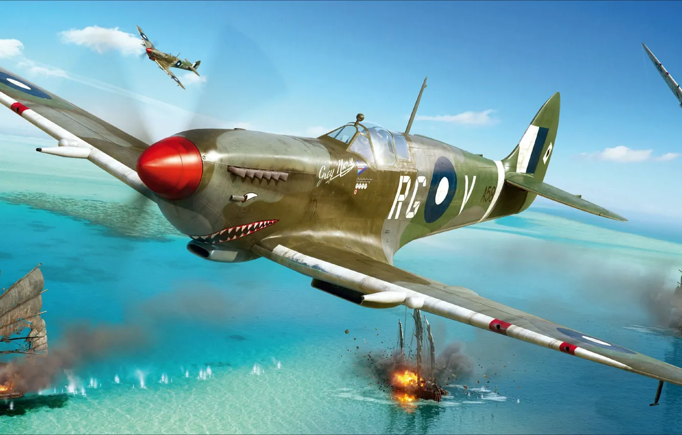 Photo wallpaper Spitfire, Supermarine, Mk.VIII, British fighter of world war II