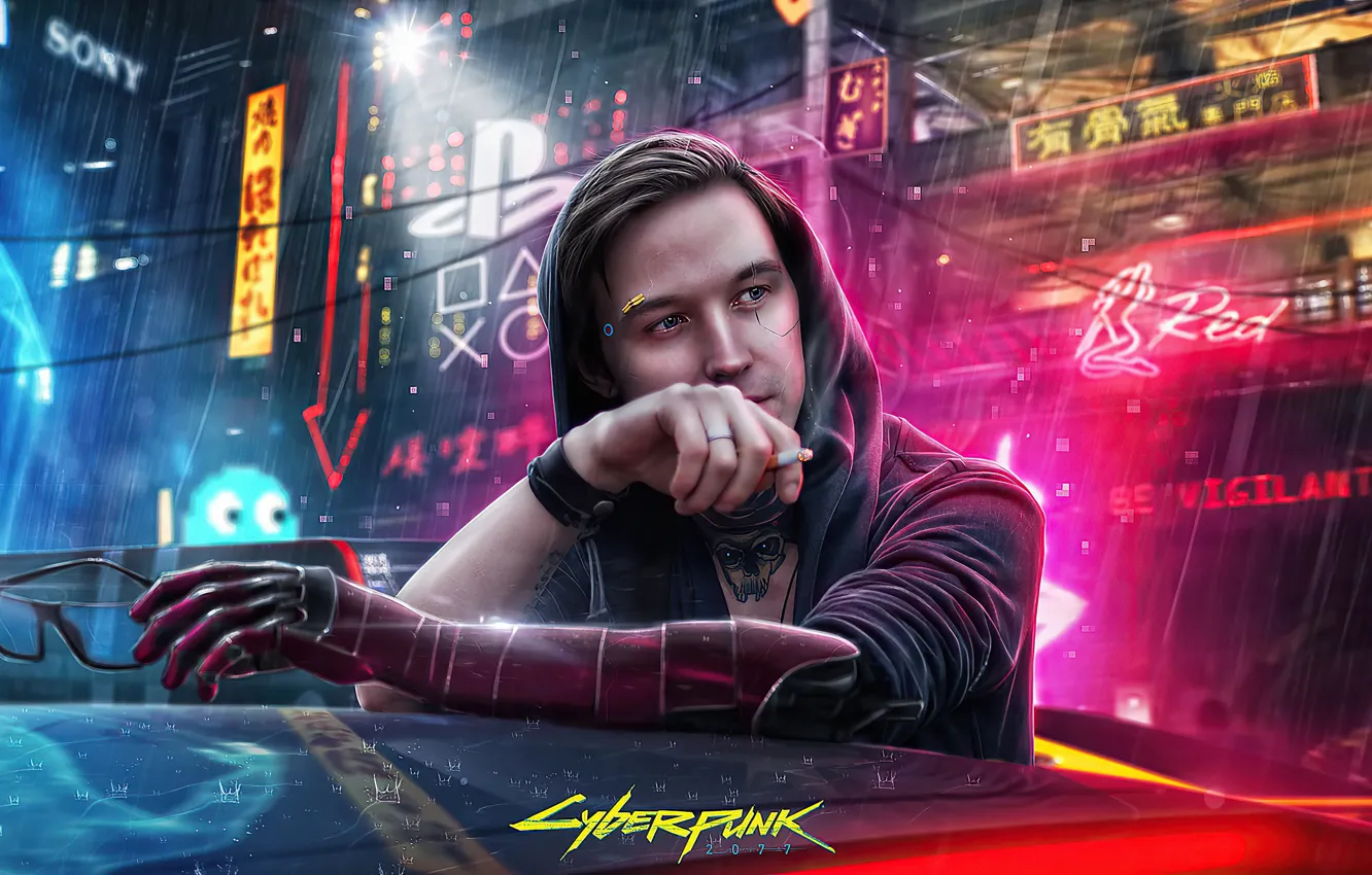 Photo wallpaper look, reverie, future, rain, the game, technology, glasses, future