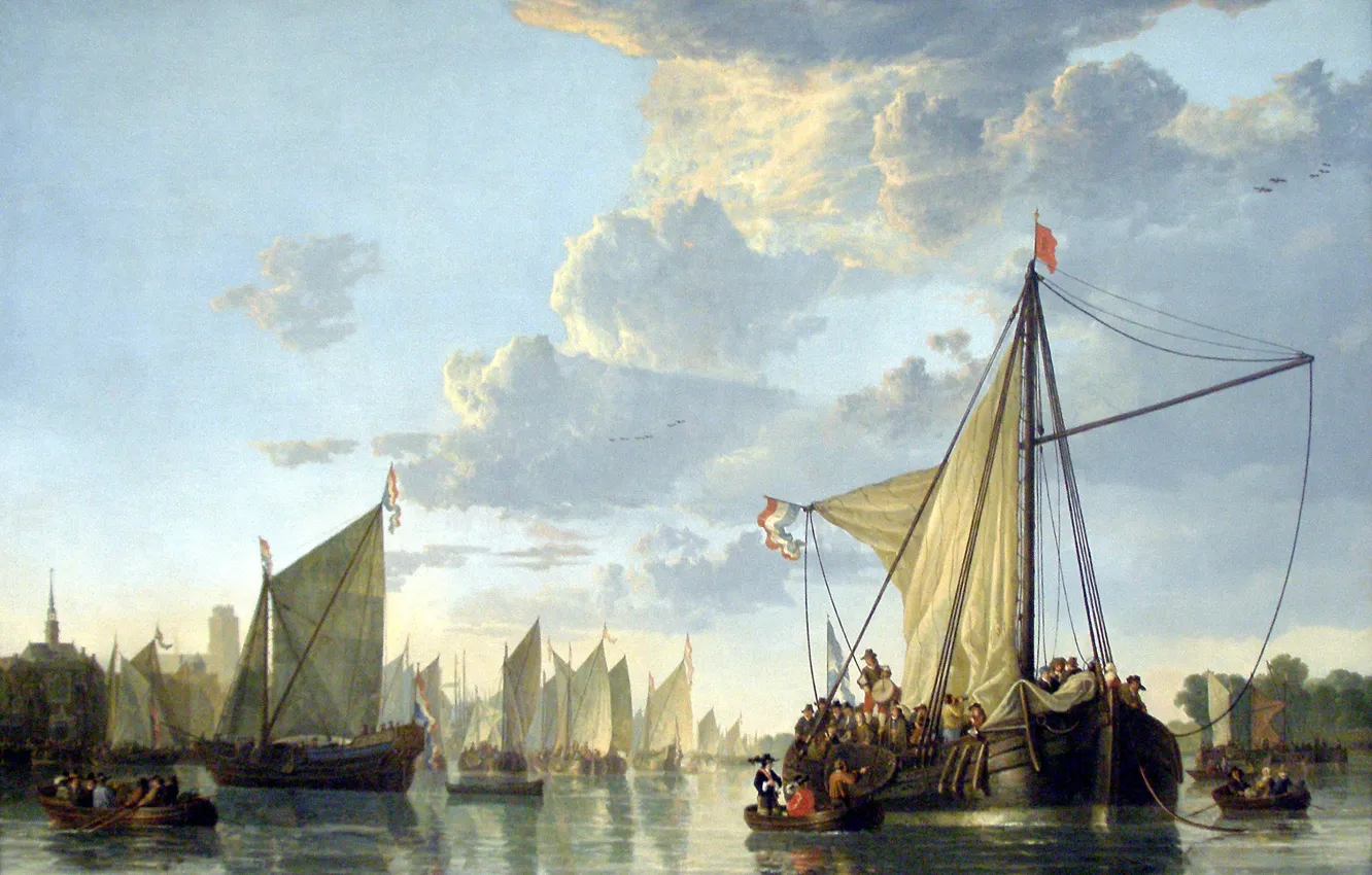 Photo wallpaper picture, seascape, The Albert Cuyp, The Maas in Dordrecht, Aelbert Cuyp