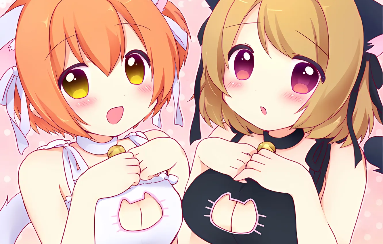 Photo wallpaper sexy, lingerie, bra, cleavage, girls, boobs, animal ears, anime