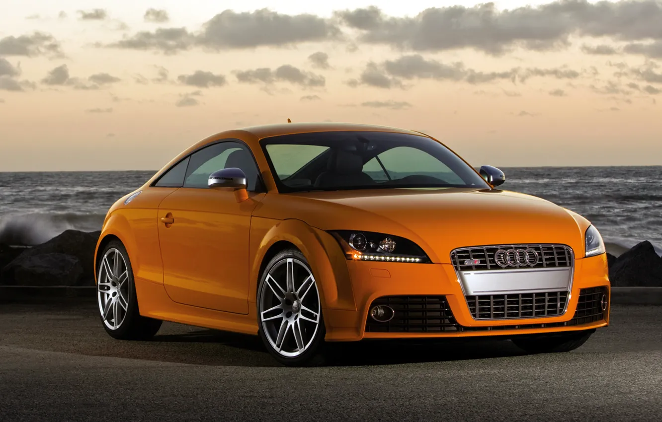 Photo wallpaper sea, sunset, orange, Audi