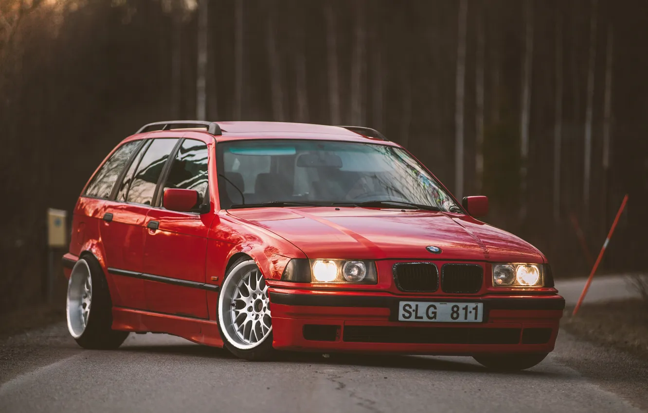 Photo wallpaper Road, Red, BMW, BMW, oldschool, 3 series, E36, Stance