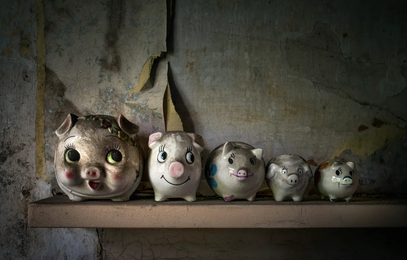 Photo wallpaper piggy, pig, five, Five little pigs