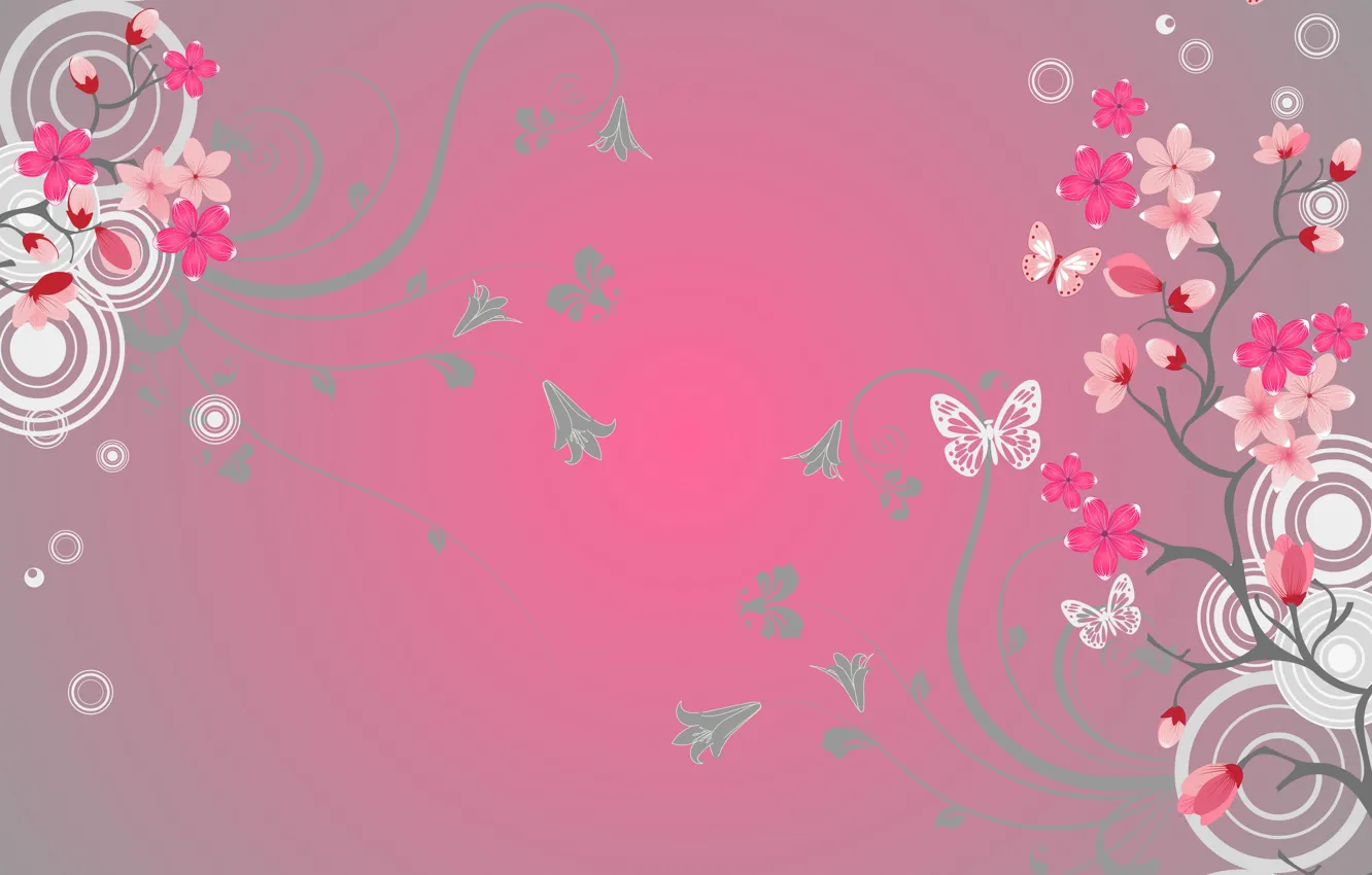 Photo wallpaper butterfly, flowers, background