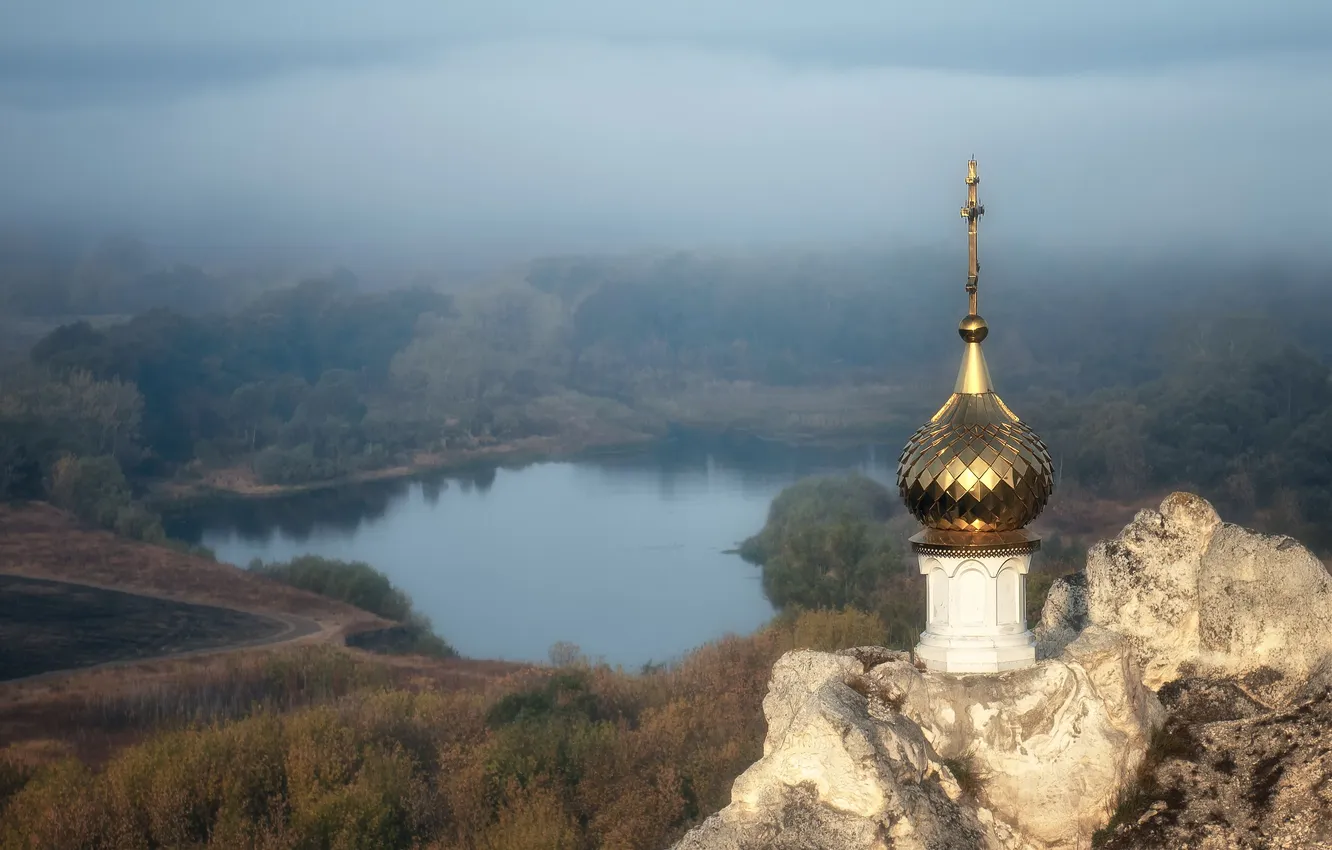 Photo wallpaper Church, the view from the top, Igor Abroskin, October morning, Divnogorie