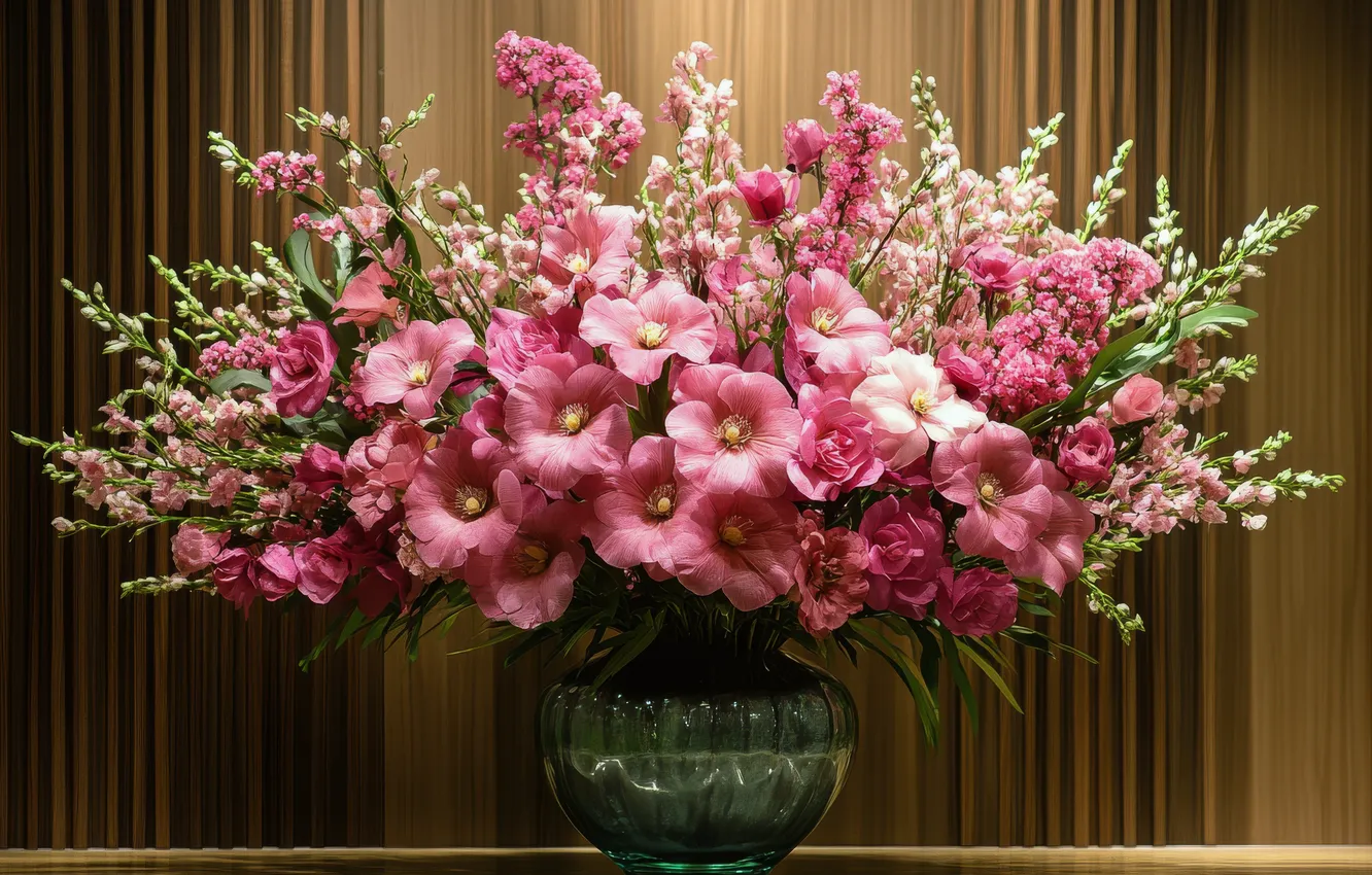 Photo wallpaper flowers, bouquet, vase, AI art, neural network