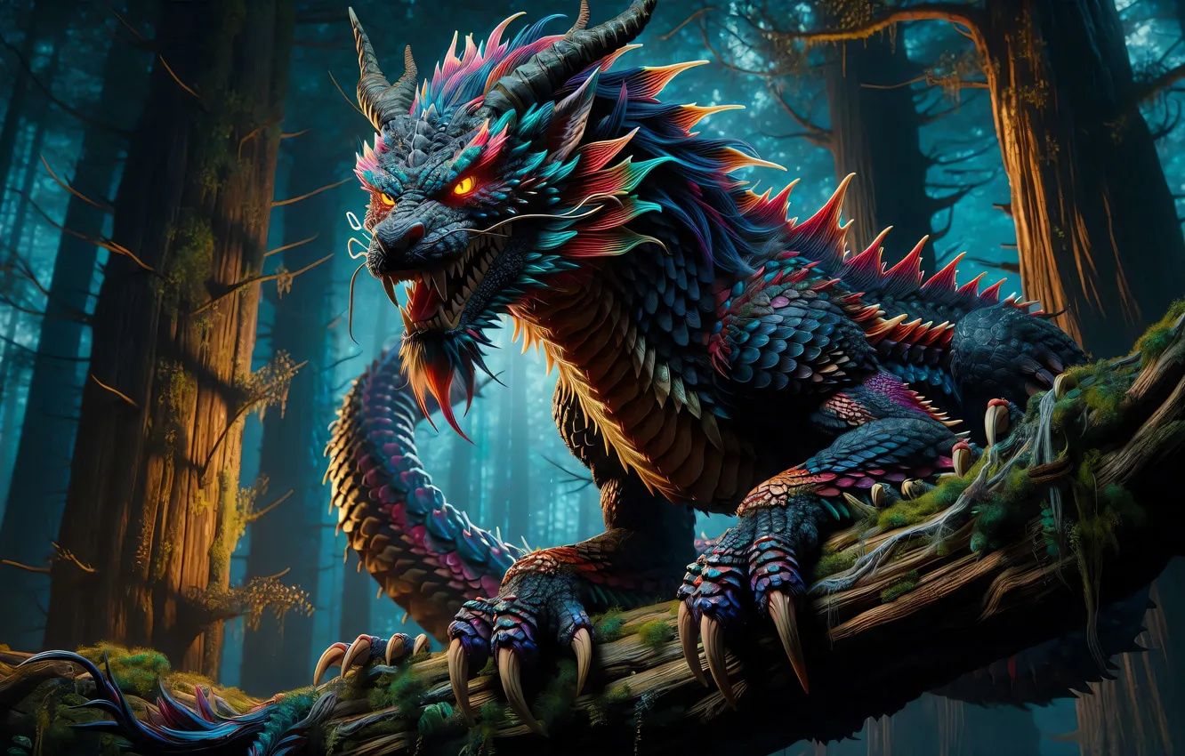 Photo wallpaper forest, trees, dragon