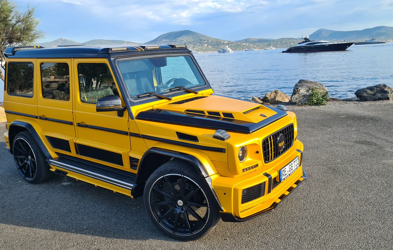 Photo wallpaper photo, Mercedes-Benz, Yellow, Car, G-Class, 2021, Spectacular Widebody Kit G-BOSS SUV