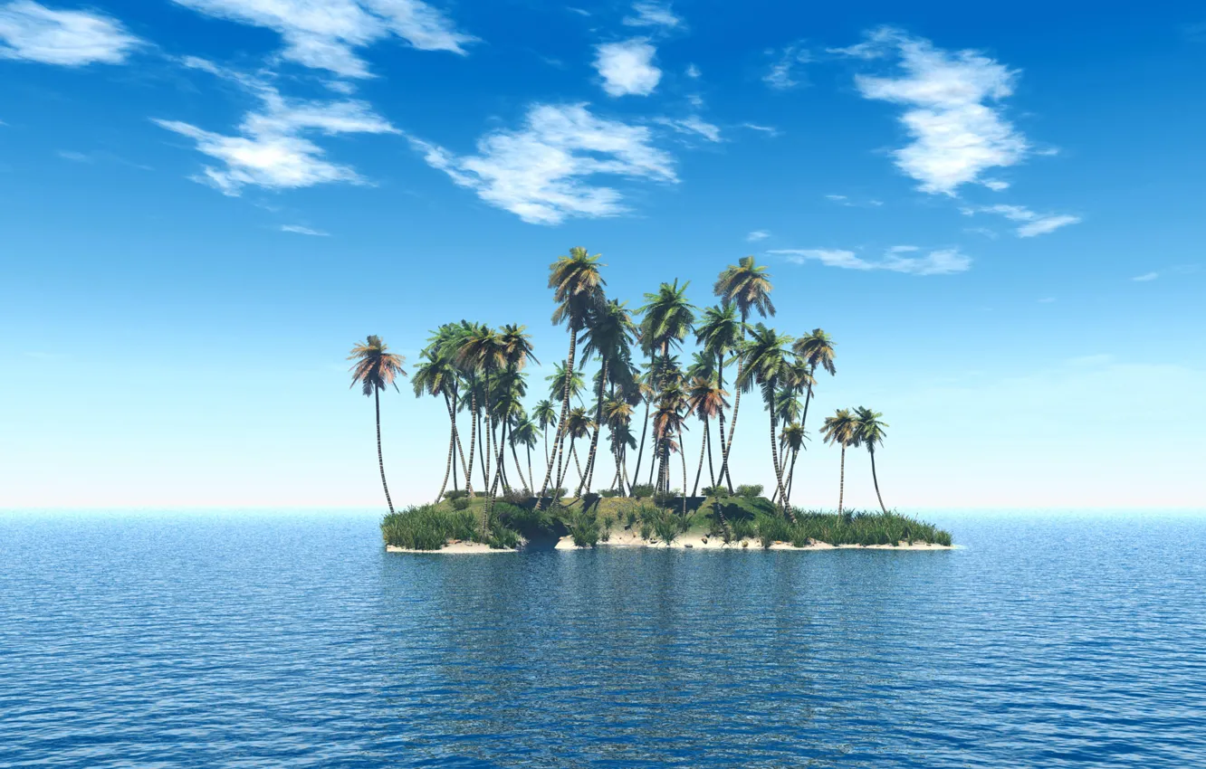 Photo wallpaper sea, palm trees, island, The sky, horizon, space