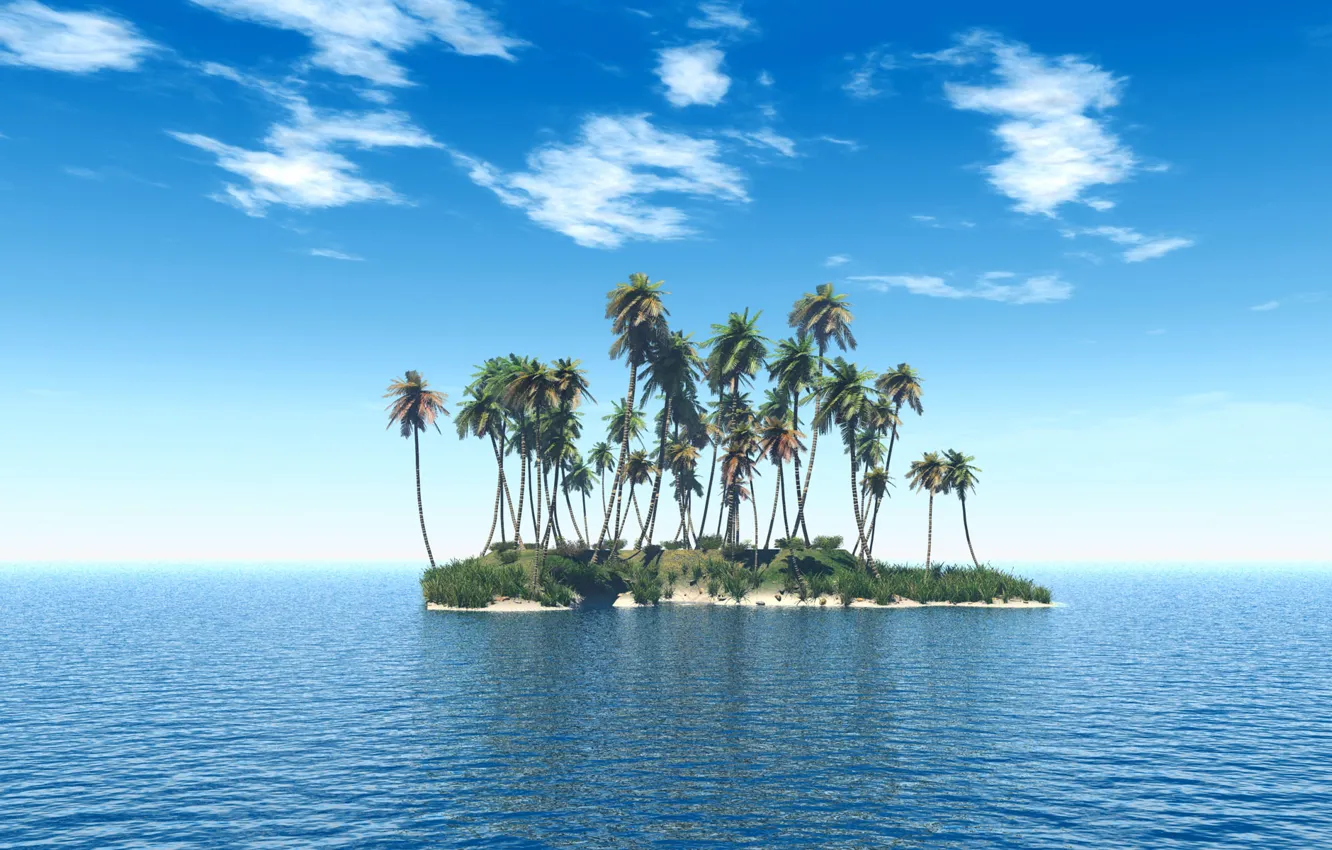 Photo wallpaper sea, the sky, palm trees, island, horizon, space