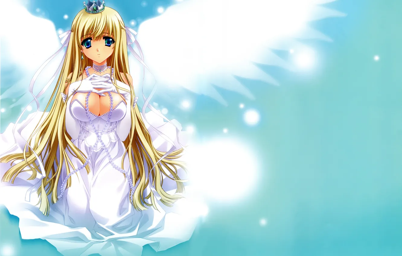 Photo wallpaper girl, clouds, wings, angel, crown, dress, art, tape