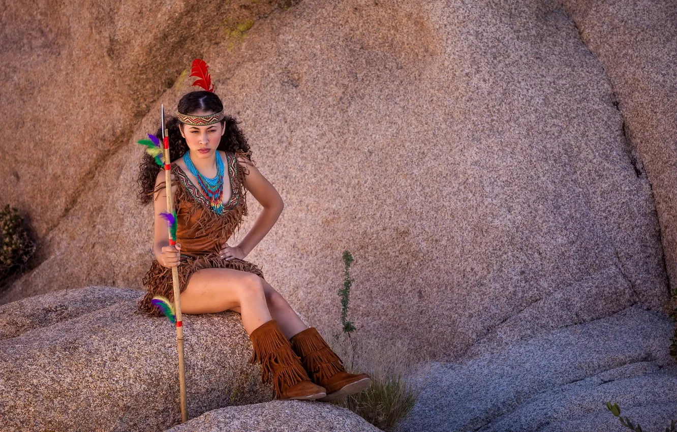 Photo wallpaper girl, background, spear