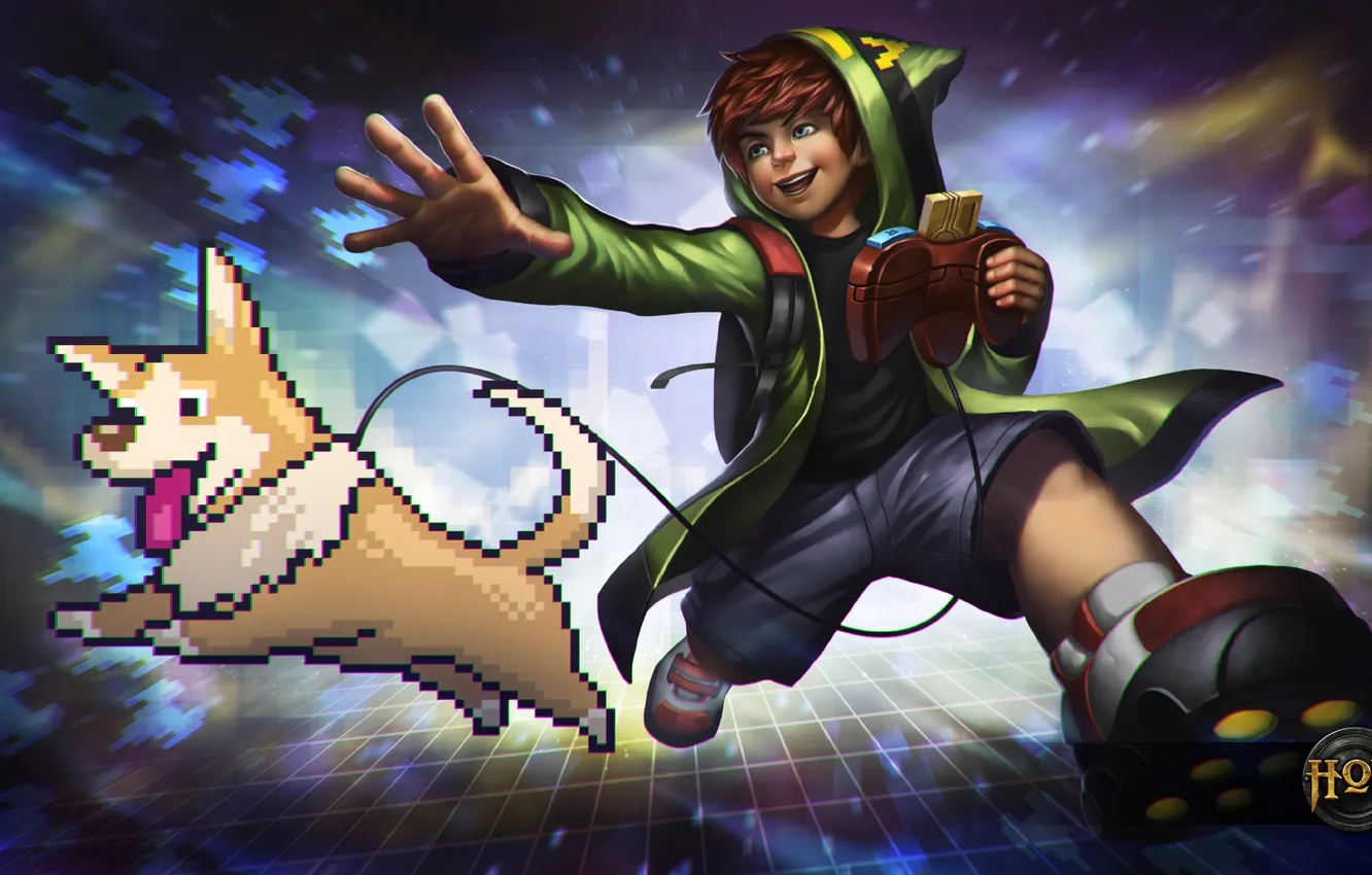 Photo wallpaper boy, dog, gamepad, Heroes of Newerth, 8-Bit, Puppet Master, Game Master