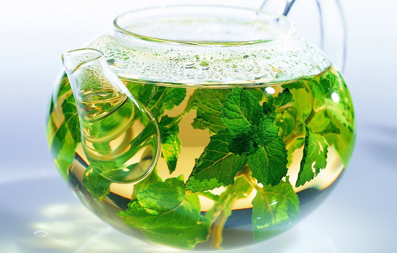 Photo wallpaper tea, kettle, leaves