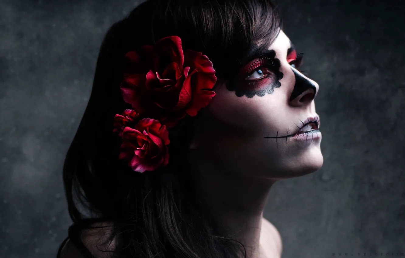 Photo wallpaper girl, holiday, Spain, makeup, paint, Day of the Dead