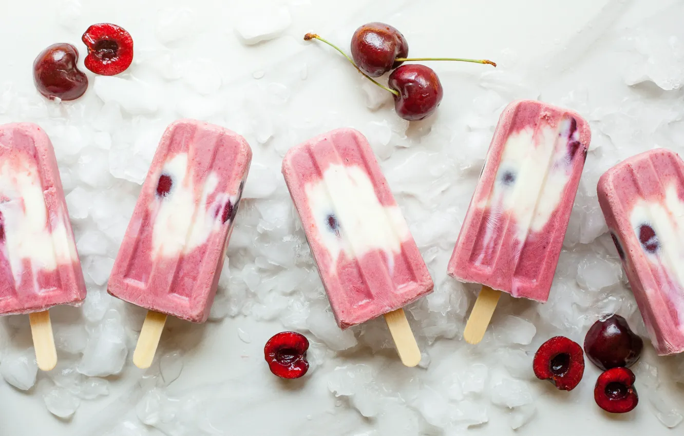 Photo wallpaper cherry, ice, ice cream, fruit, dessert
