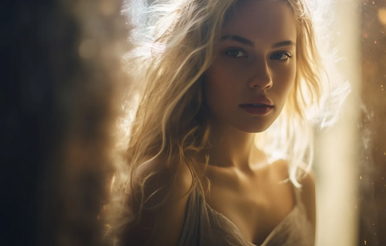 Photo wallpaper look, girl, light, pose, portrait, morning, window, blonde