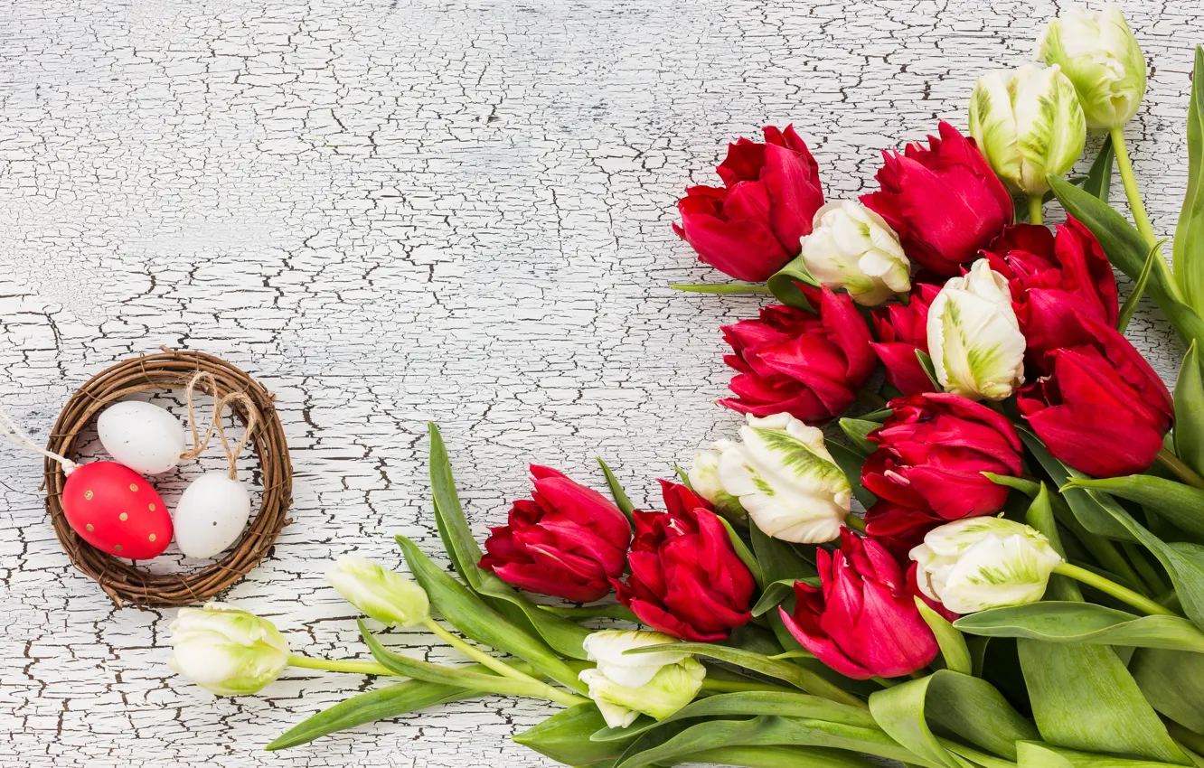 Photo wallpaper holiday, eggs, Easter, socket, tulips