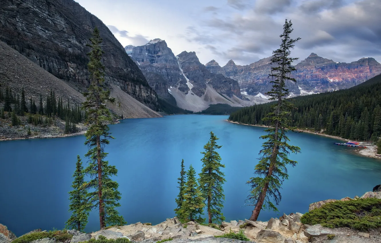 Photo wallpaper trees, mountains, nature, lake, Canada, Albert, Moraine Lake, Banff national Park