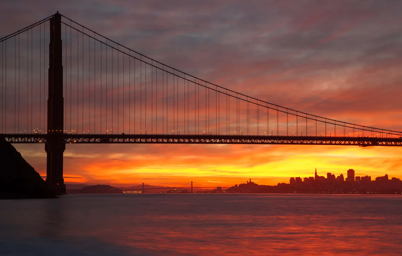 Photo wallpaper the sun, bridge, the city, San Francisco, Golden gate, USA, USA, Golden Gate Bridge