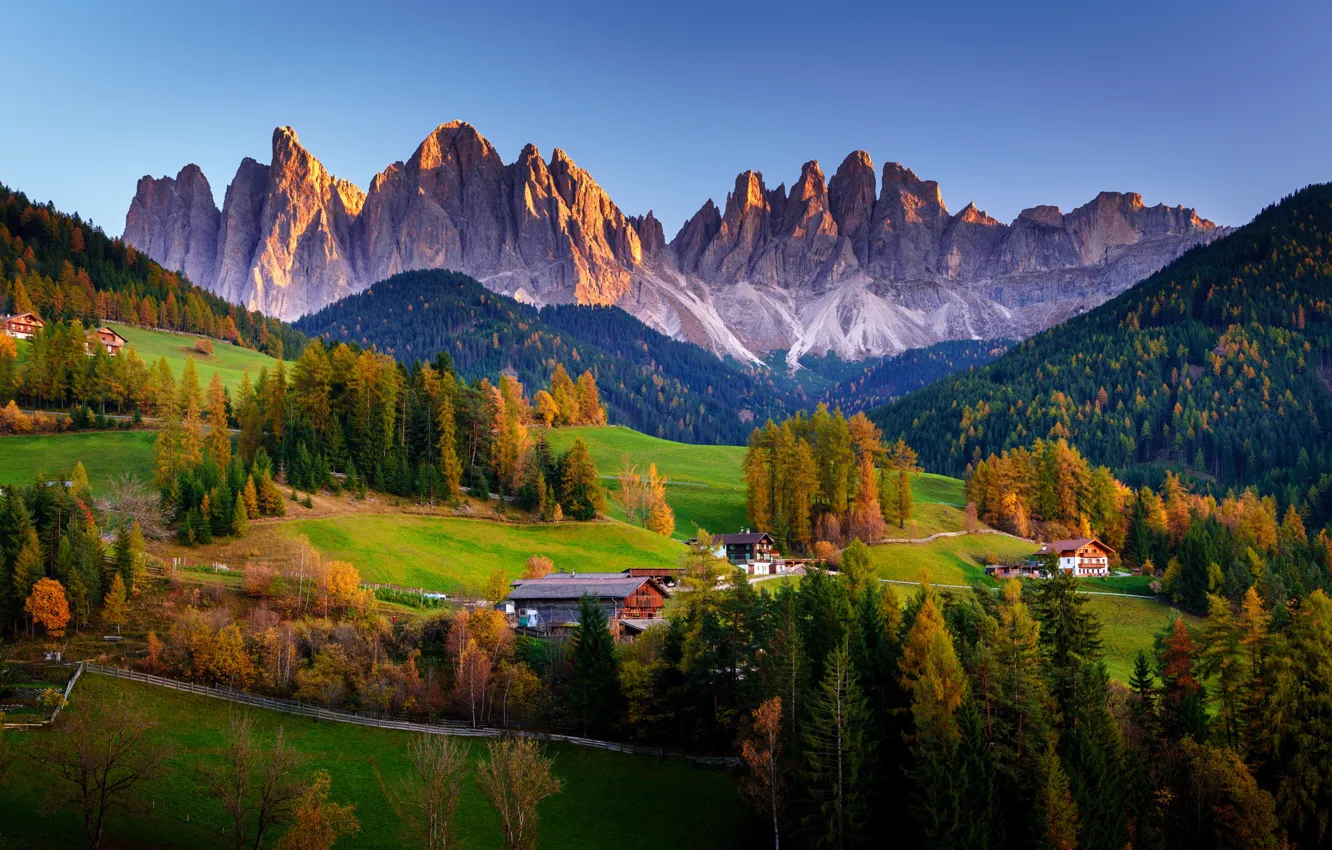 Photo wallpaper autumn, forest, nature, rocks, home, valley, Italy, Italy