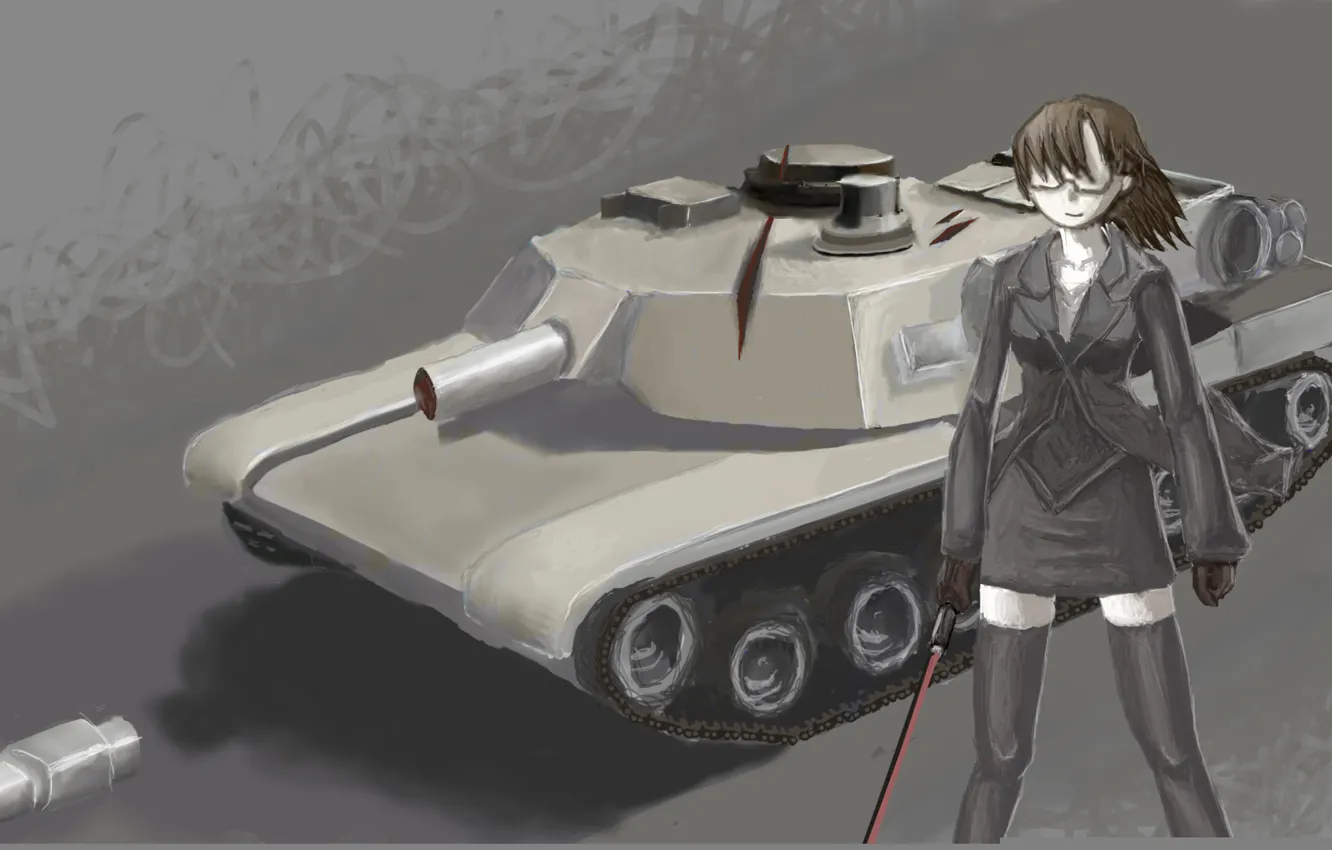 Photo wallpaper Girl, Sword, Tank, Abrams