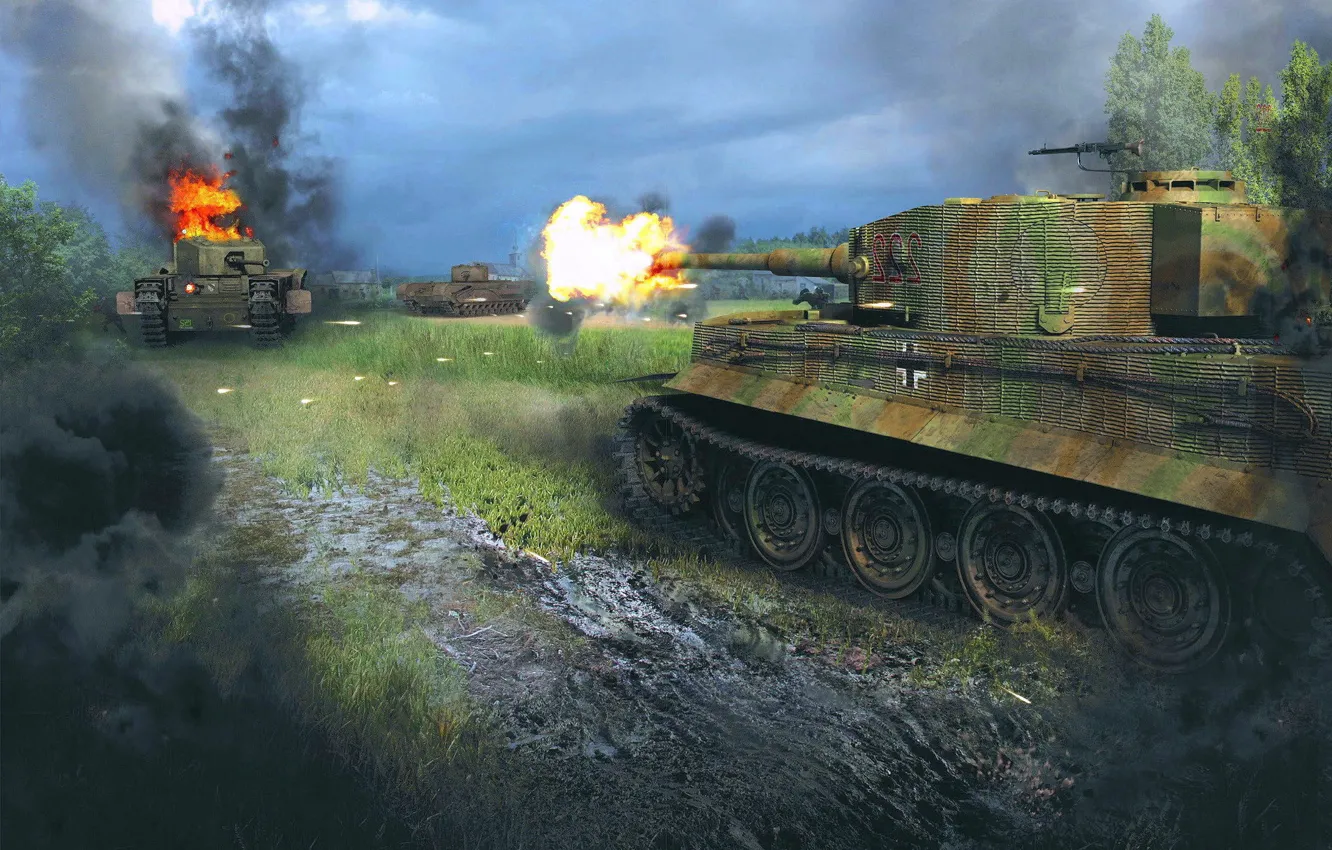 Photo wallpaper tiger, war, France, shot, Germany, battle, tank, tiger