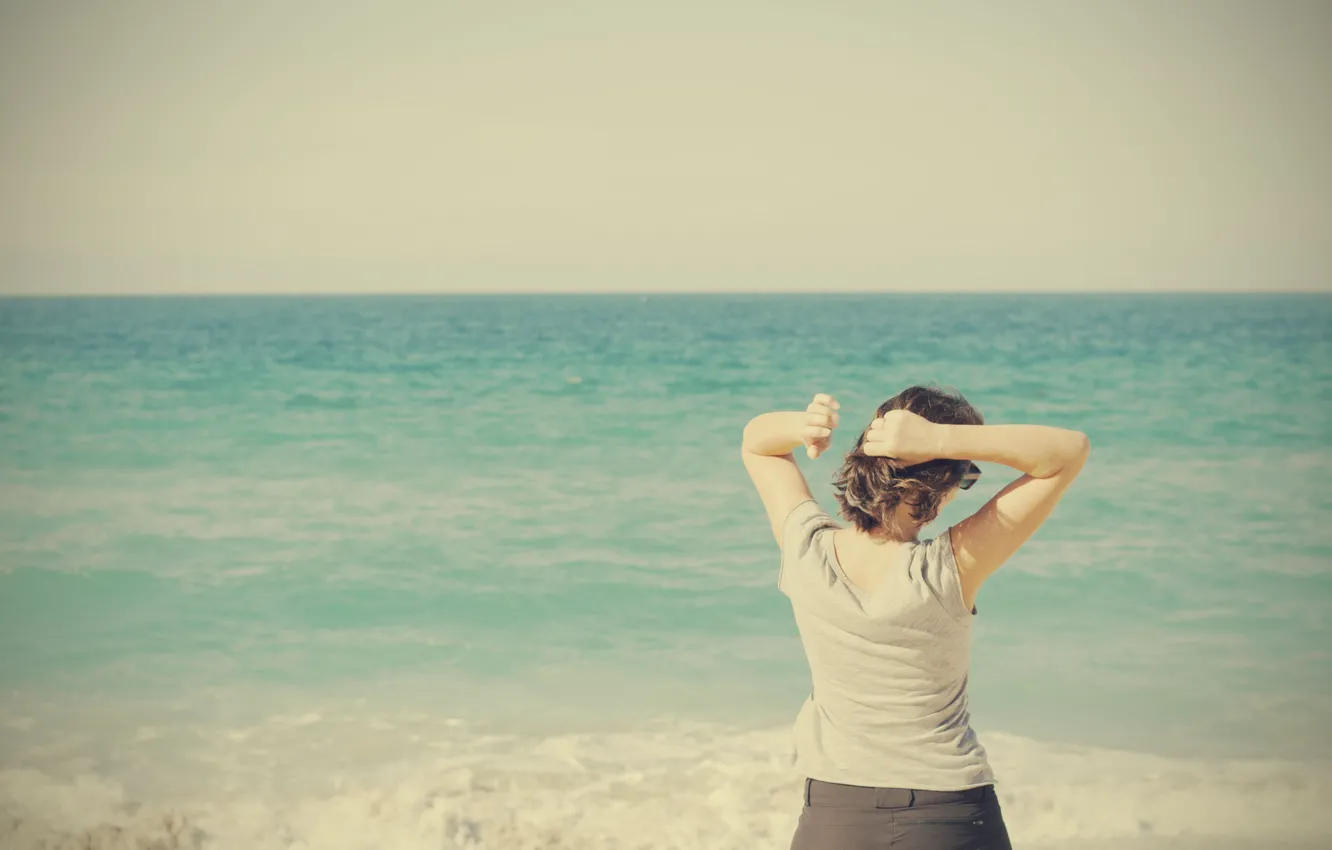 Photo wallpaper sea, woman, horizon