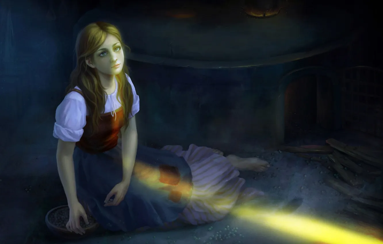 Photo wallpaper girl, light, dark, art, peas, oven, Cinderella, Cinderella