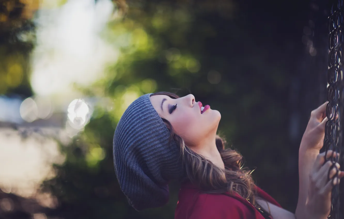 Photo wallpaper trees, hat, beautiful, girl. looks
