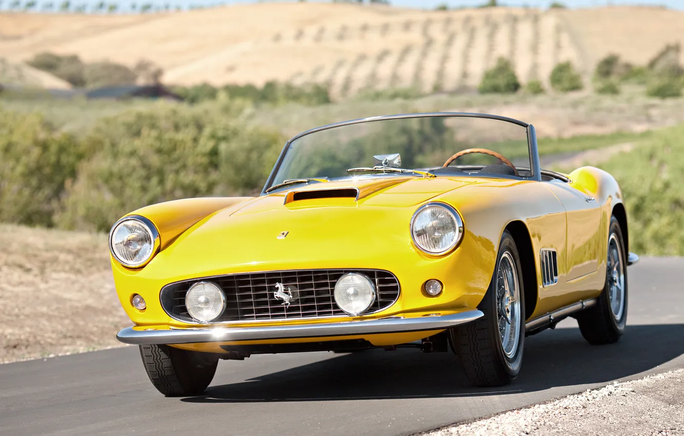 Photo wallpaper yellow, CA, Ferrari, convertible, Ferrari, Spyder, California, spider