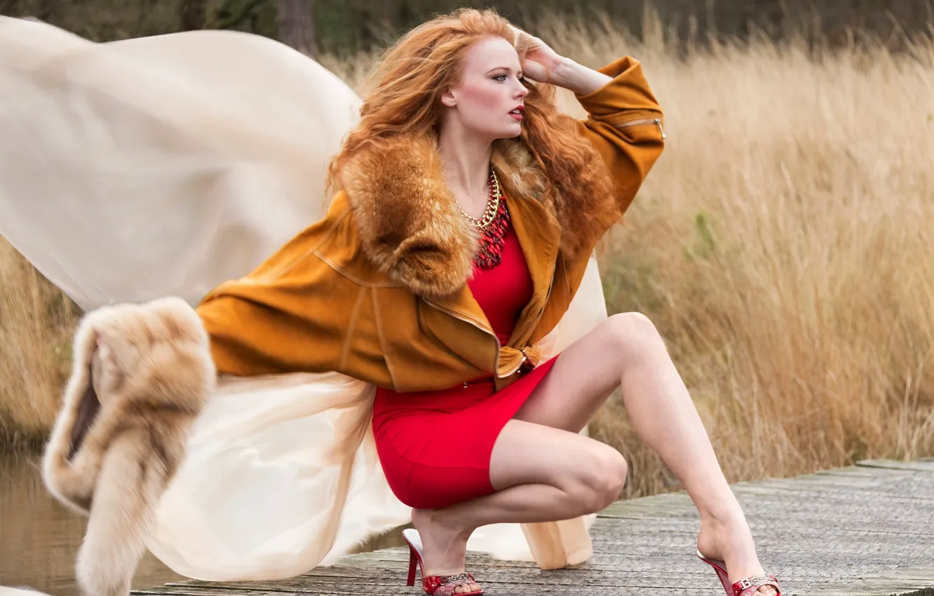 Photo wallpaper dress, legs, in red, glam factor