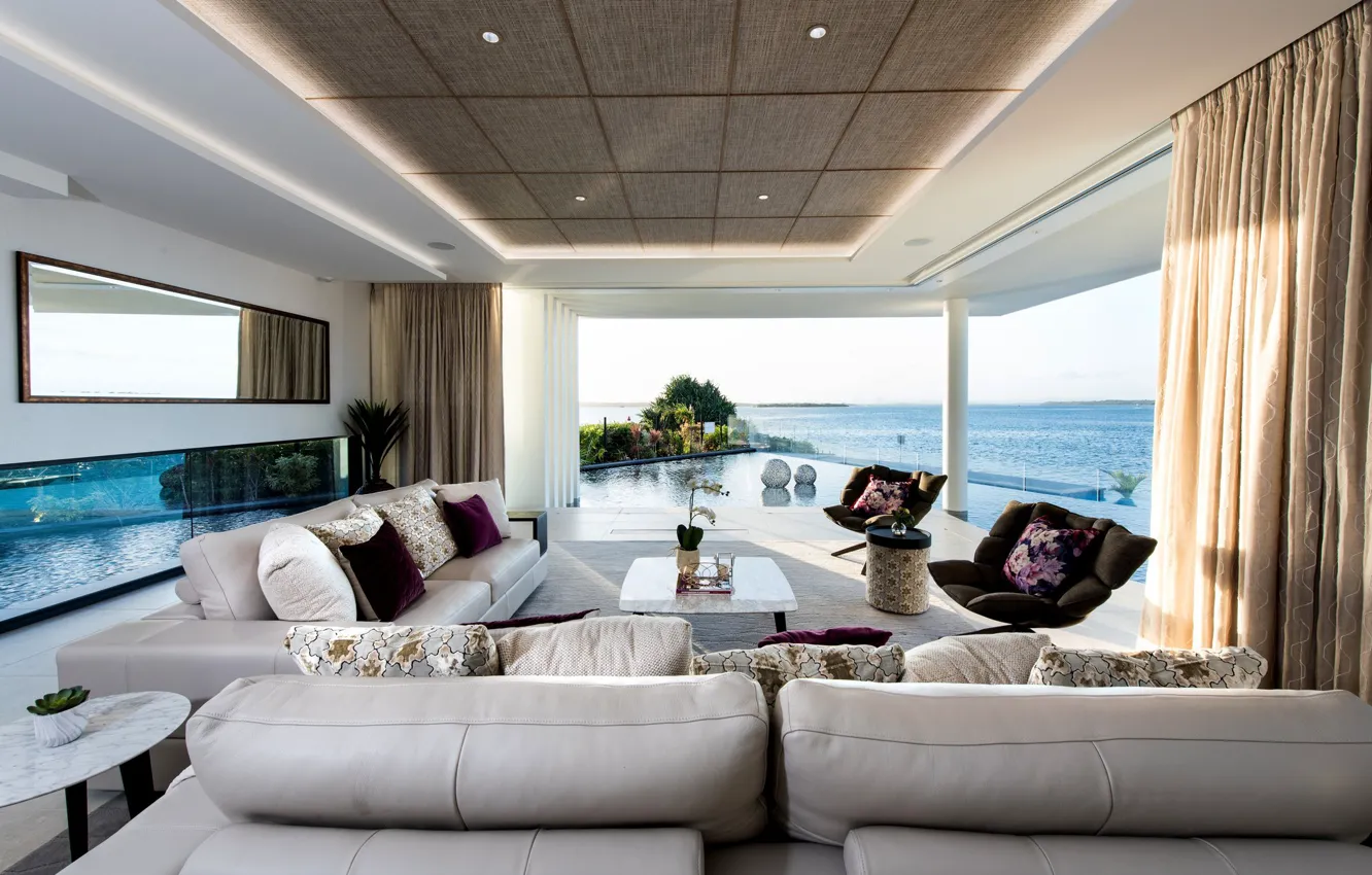 Photo wallpaper Villa, interior, pool, living room, Lagoon House