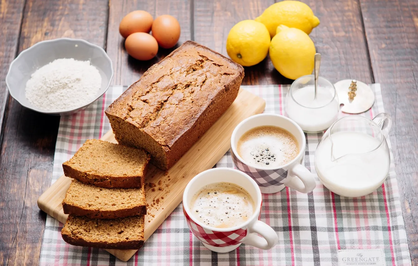 Photo wallpaper lemon, coffee, eggs, milk, cakes, cupcake, flour