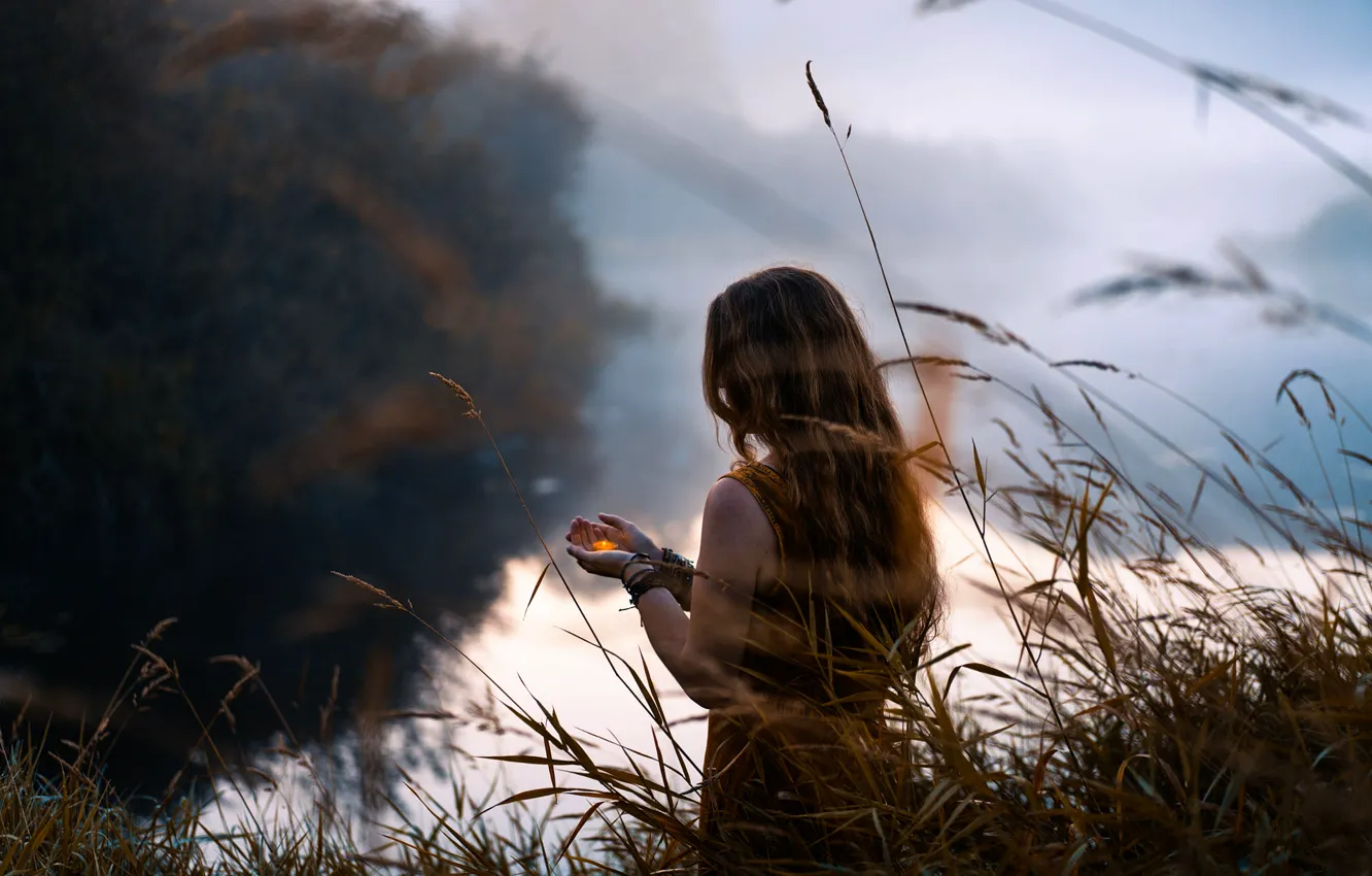 Photo wallpaper girl, river, candle, morning, Lizzy Gadd, Lightkeeper