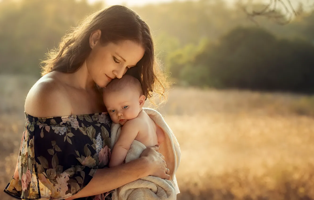 Photo wallpaper children, mood, mother