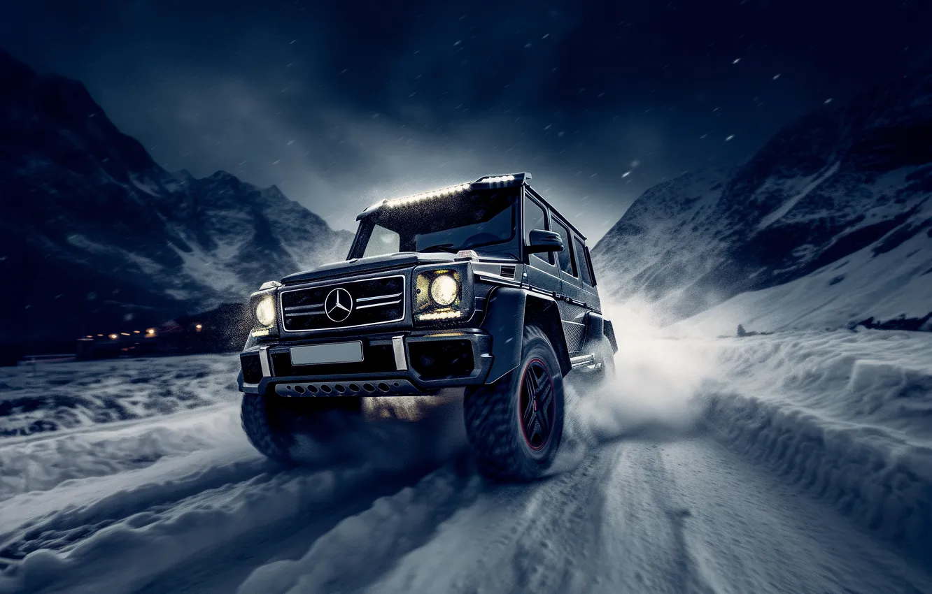 Photo wallpaper Mercedes-Benz, Mercedes, cars, AMG, G 63, G Wagon, AI Art, Cold night