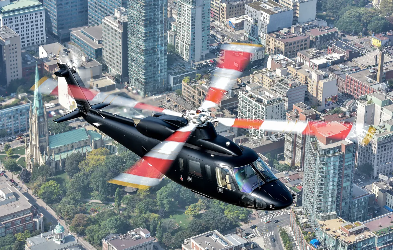 Photo wallpaper the city, helicopter, blades, Sikorsky S-76D