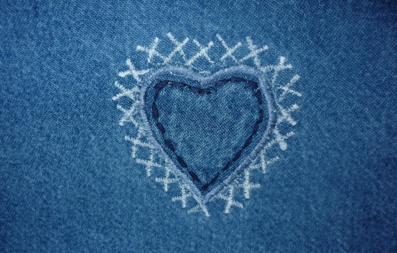 Photo wallpaper fabric, Texture, heart, Jeans
