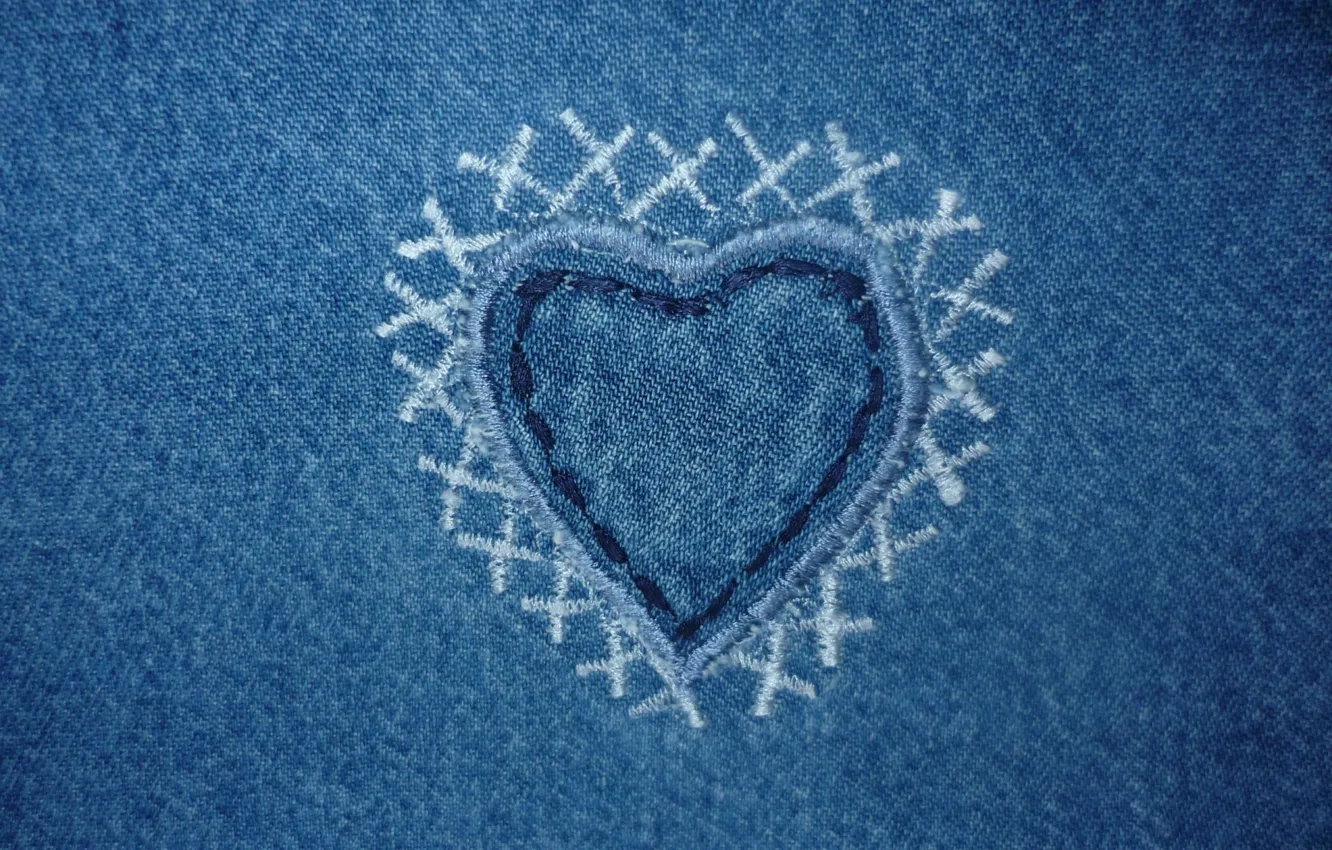 Photo wallpaper texture, hearts, fabric, jeans