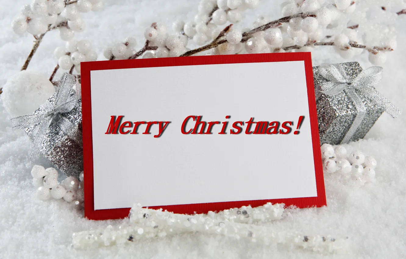 Photo wallpaper decoration, branches, berries, holiday, gift, balls, new year, box