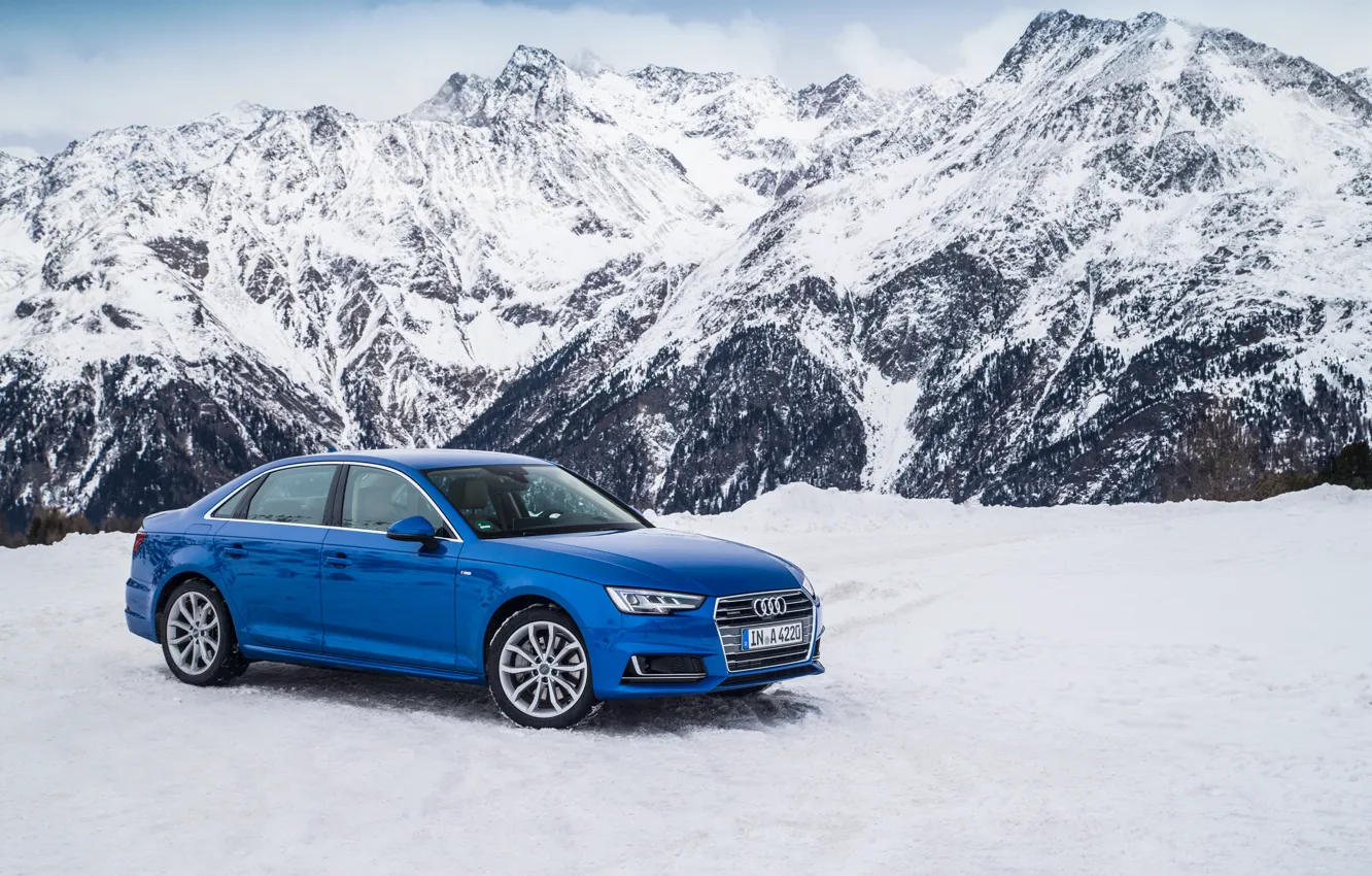 Photo wallpaper winter, snow, mountains, Audi